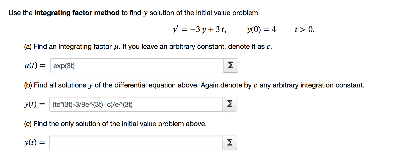 Solved Use the integrating factor method to find y solution | Chegg.com
