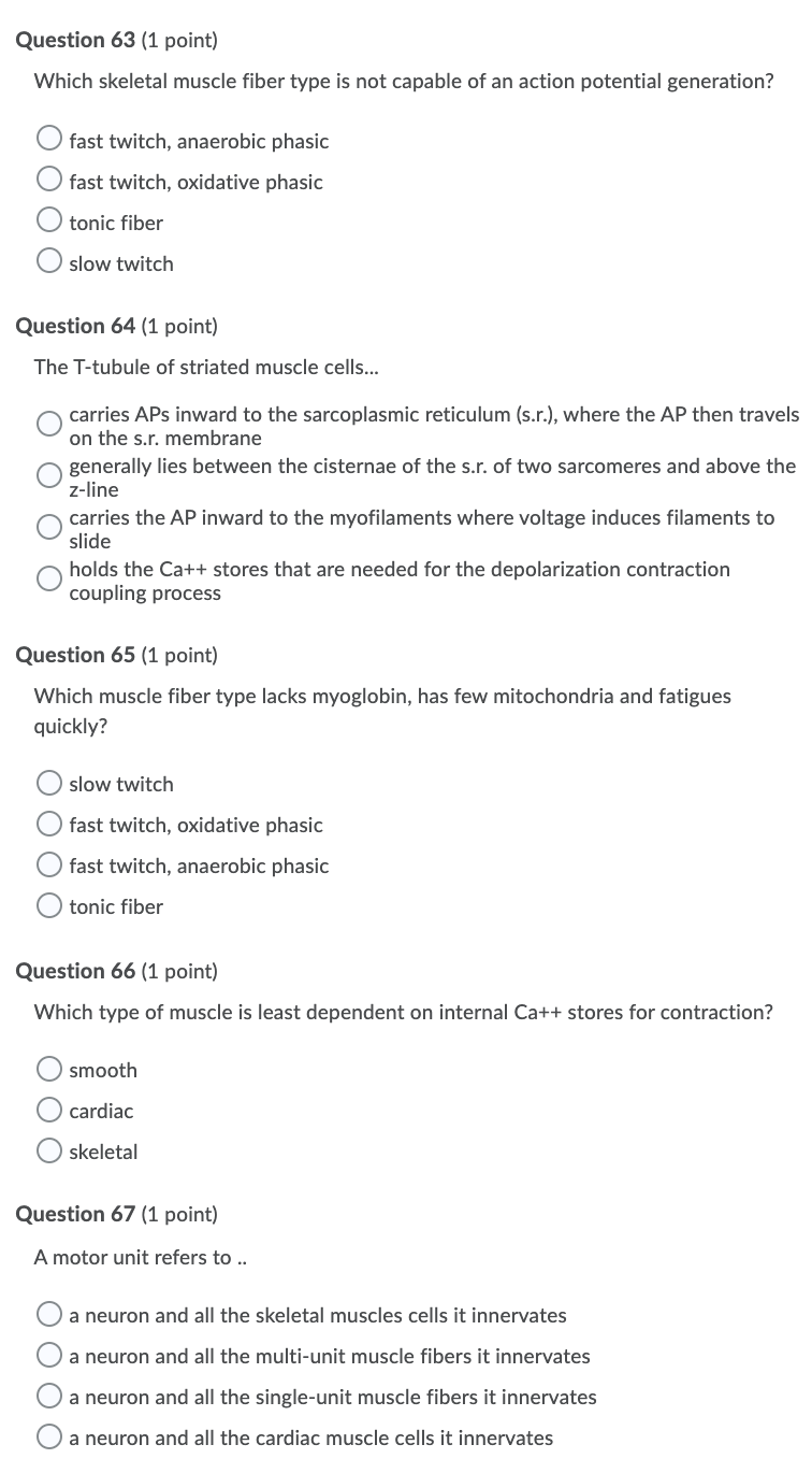 Solved Question 63 (1 point) Which skeletal muscle fiber | Chegg.com