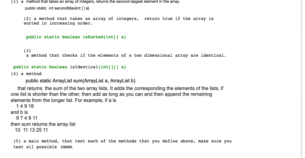 Solved (1) a method that takes an array of integers, returns | Chegg.com