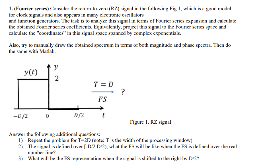 1. (Fourier series) Consider the return-to-zero (RZ) | Chegg.com