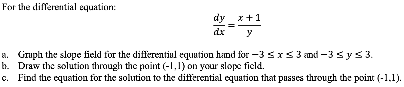 Solved For the differential equation: dy x + 1 dx у a. Graph | Chegg.com