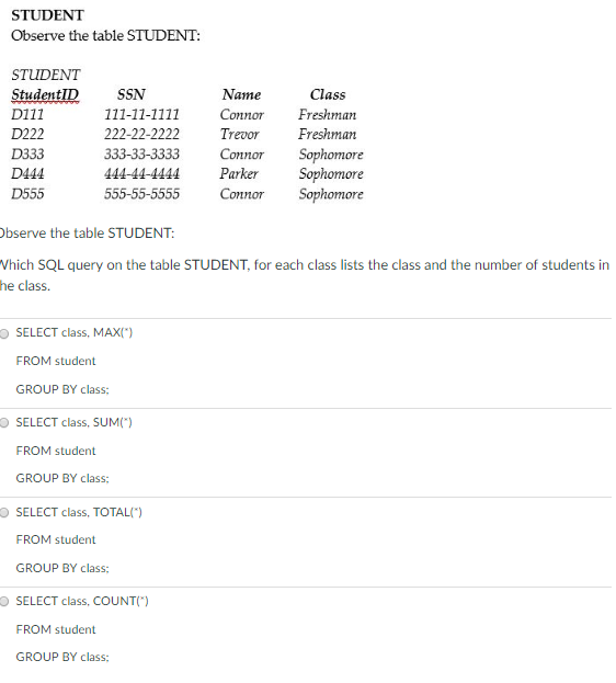 Solved STUDENT Observe the table STUDENT: STUDENT | Chegg.com