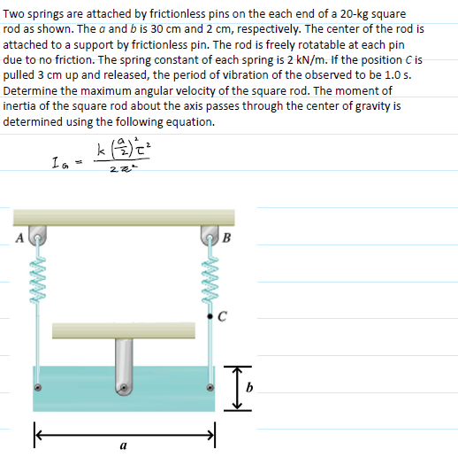Two springs are attached by frictionless pins on the