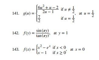 Solved 141. g(u)={2u−16u2+u−227 if u =21 if u=21 at u=21 | Chegg.com