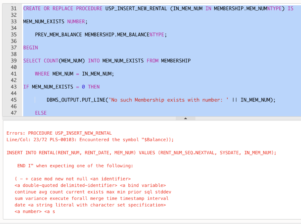Solved plz help fix the following problem on oracle its | Chegg.com