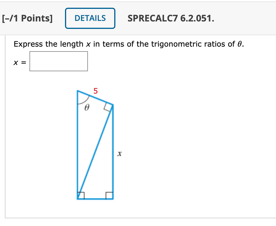 Solved 13. -/1 points SAlg Trig3 6.2.043. Find x rounded to