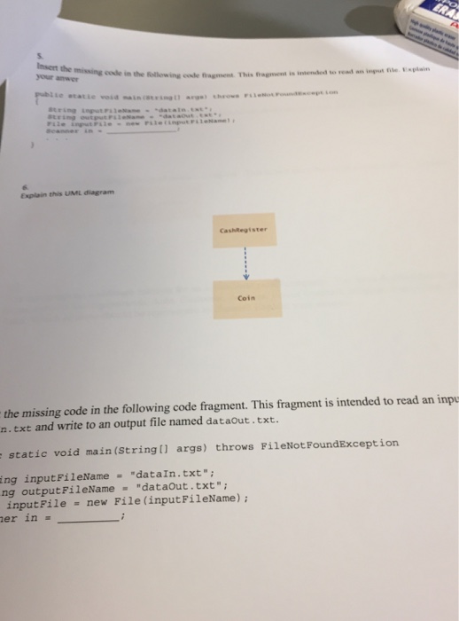Solved Insert the missing code in the following code | Chegg.com