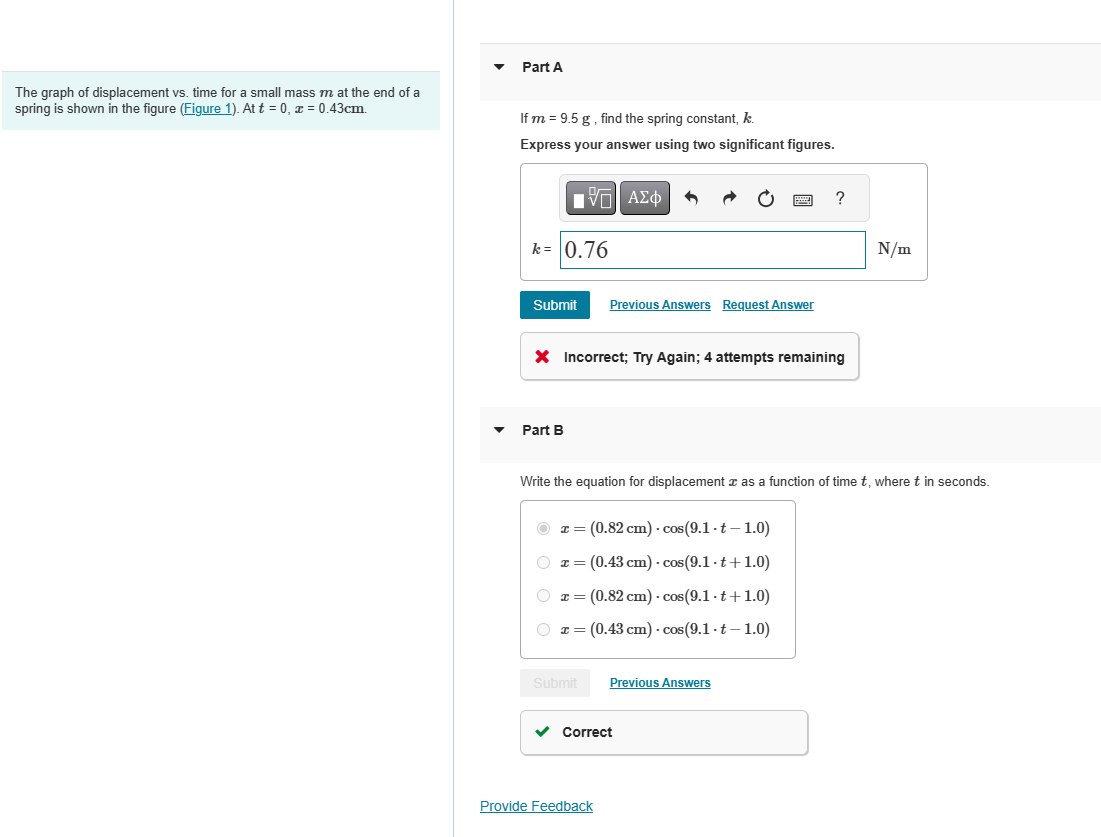 Solved The graph of displacement vs. time for a small mass m | Chegg.com
