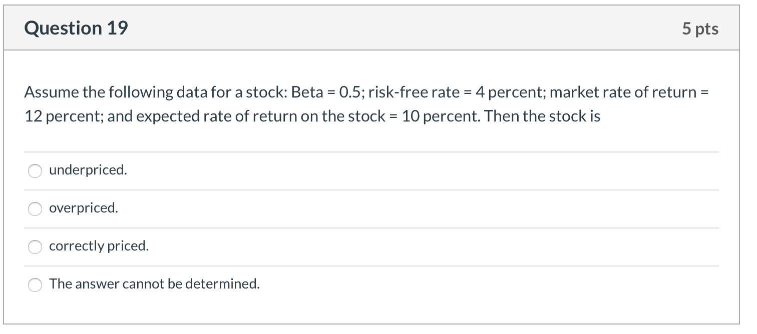 Solved Question 19 5 pts Assume the following data for a | Chegg.com