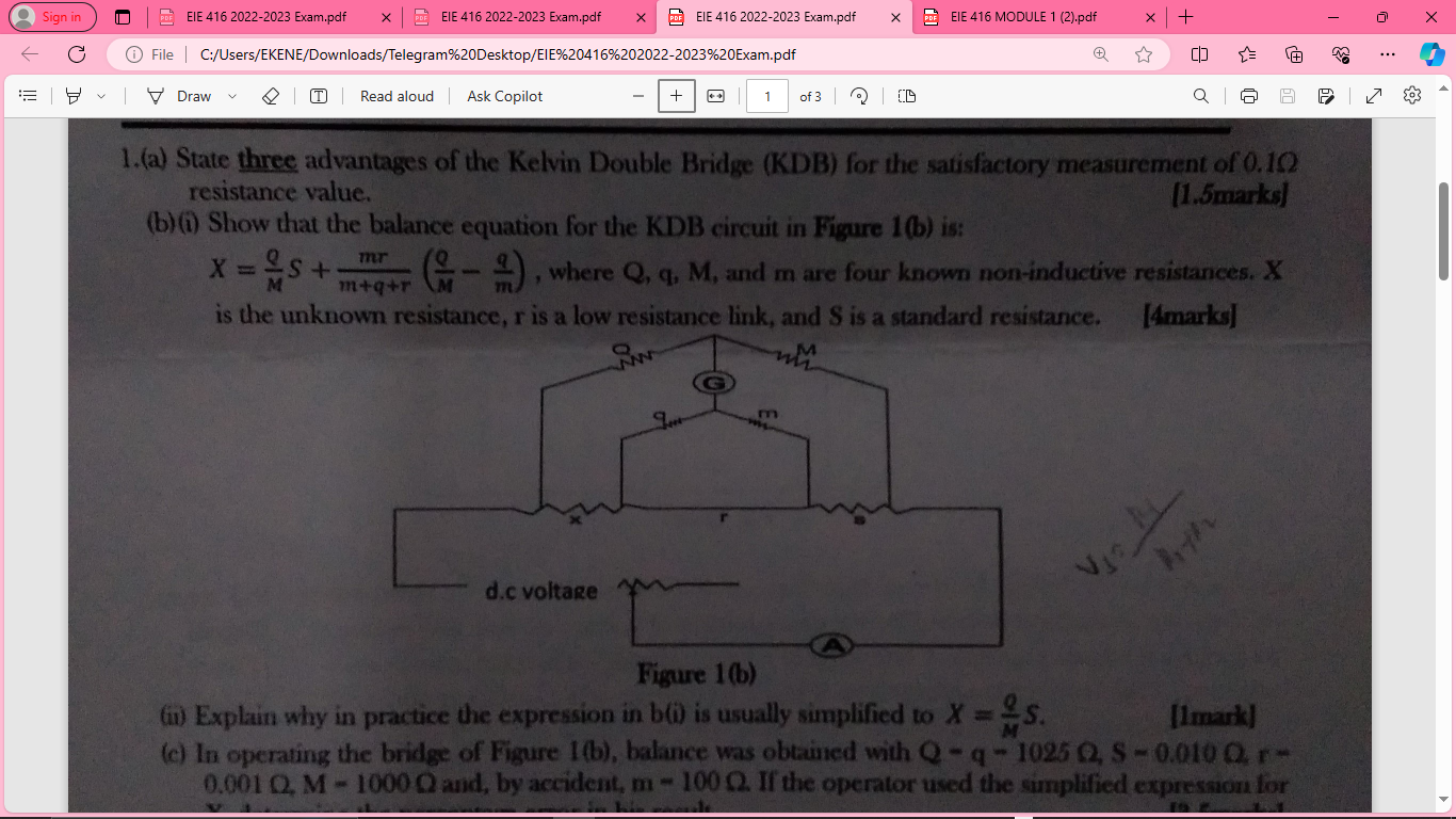 Solved 1.(a) ﻿State three advantages of the Kelvin Double