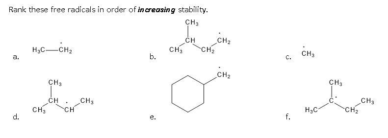 Solved Rank these free radicals in order of increasing | Chegg.com