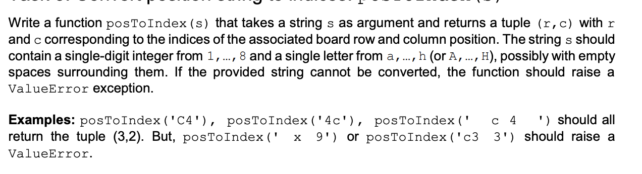 Solved Write a function posToIndex (s) that takes a string s | Chegg.com