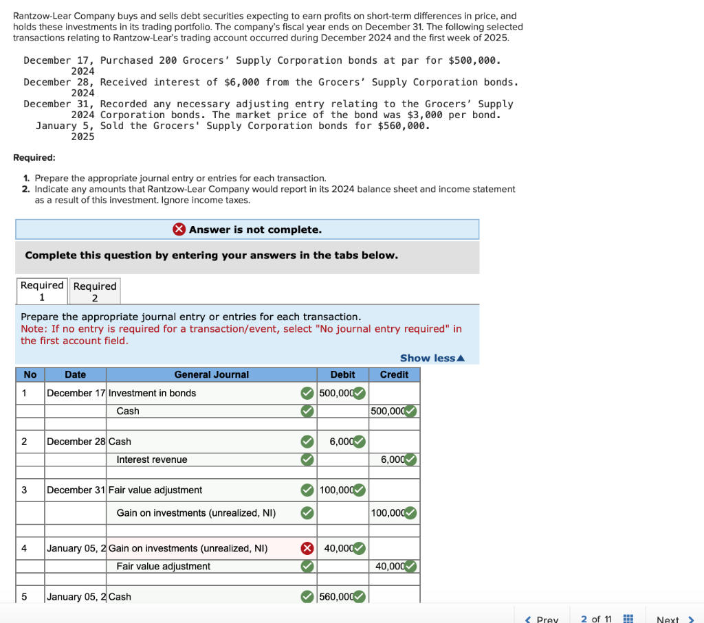 Solved RantzowLear Company buys and sells debt securities