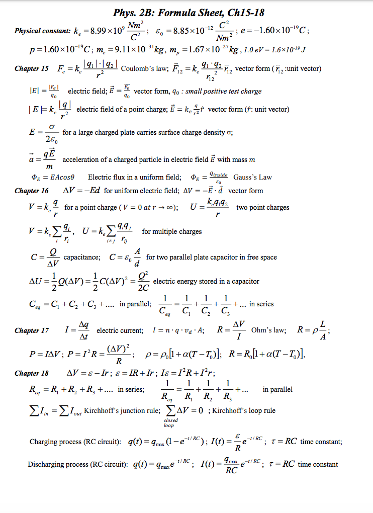 Solved Hi I Ve Attached My Formula Sheet Please Show Me Chegg Com