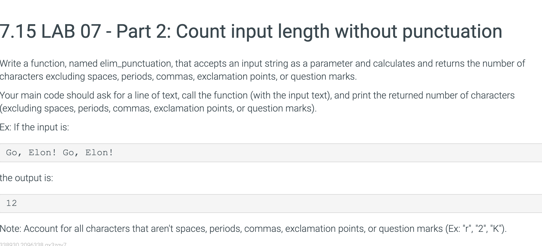 Solved 7.15 LAB 07 - Part 2: Count input length without | Chegg.com