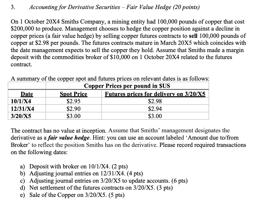 Solved 3. Accounting for Derivative Securities – Fair Value | Chegg.com