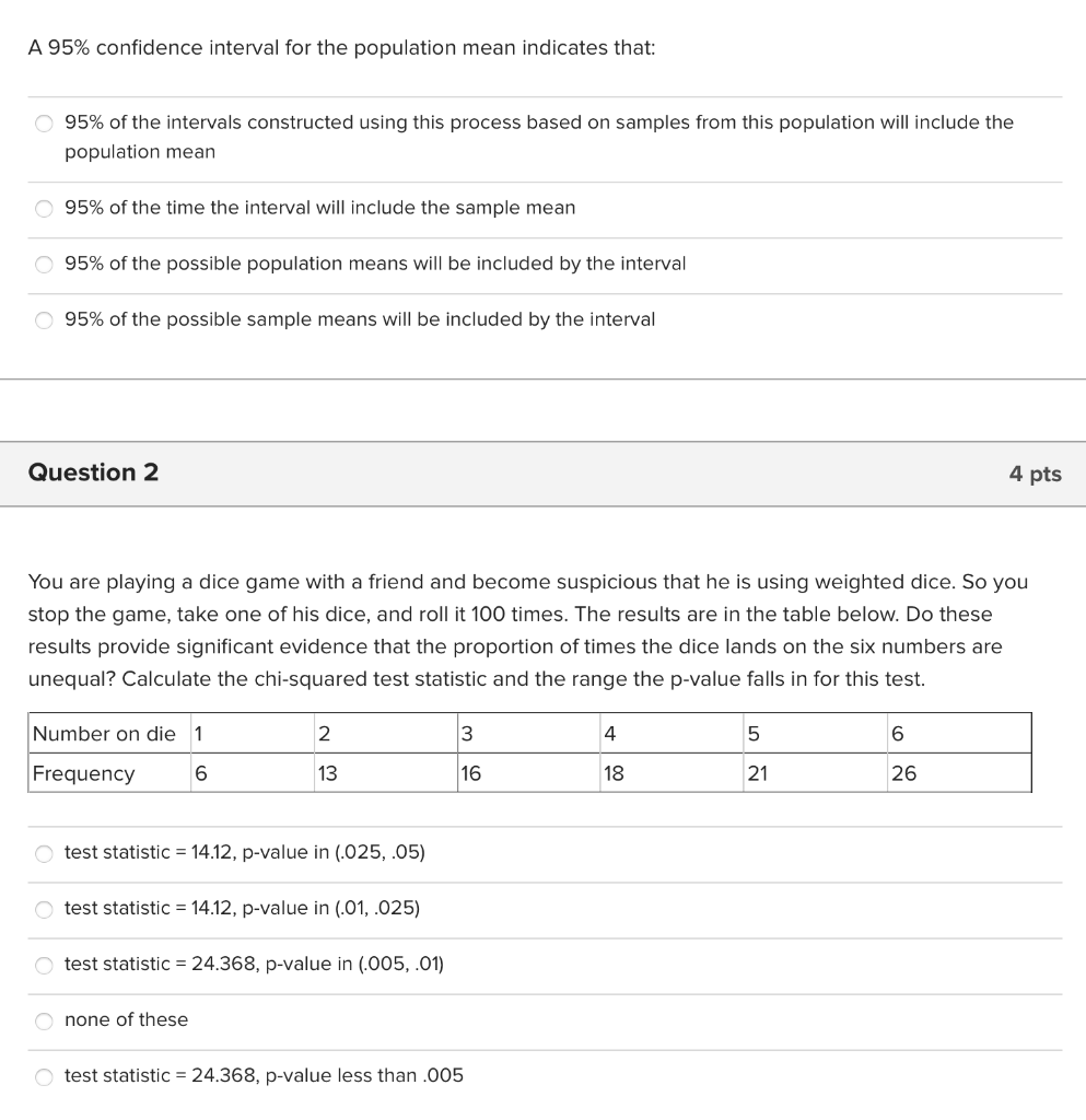 Solved A 95% confidence interval for the population mean | Chegg.com