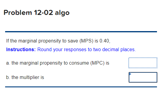 Solved Problem 12-02 algo If the marginal propensity to save | Chegg.com