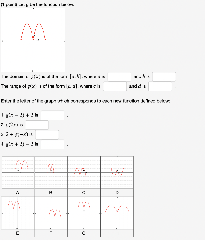 Solved (1 point) Let g be the function below. The domain of | Chegg.com