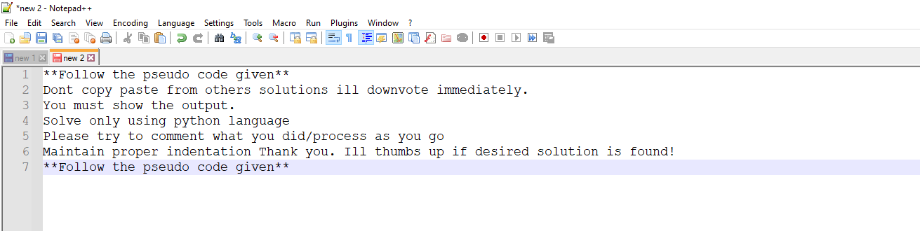 Solved Wnew 2 - Notepad++ File Edit Search Vie 1 t* Follow | Chegg.com
