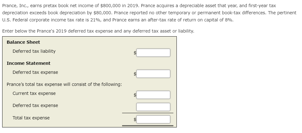 Solved Prance Inc Earns Pretax Book Net Income Of Chegg