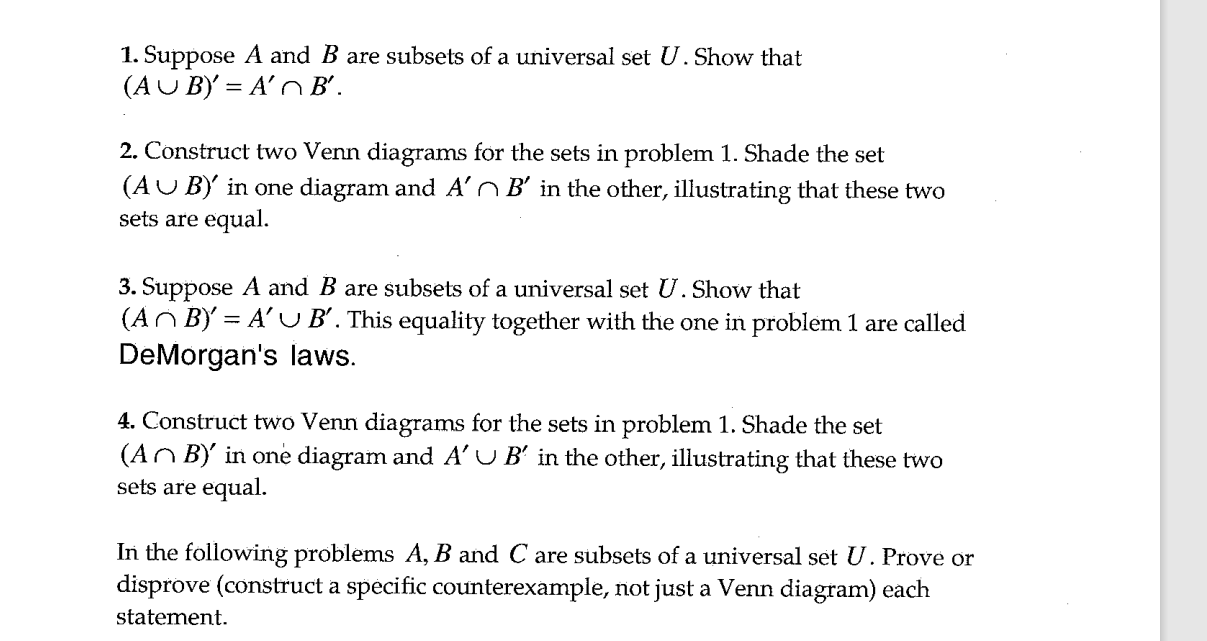 Solved A 1. Suppose A And B Are Subsets Of A Universal Set | Chegg.com