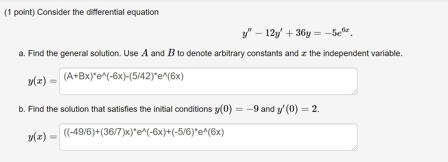 Solved (1 point) Consider the differential equation y" – | Chegg.com