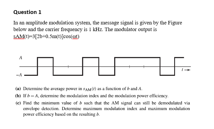 Solved In An Amplitude Modulation System The Message Signal 8501