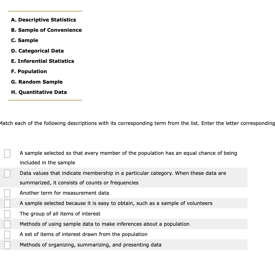 Solved Match Each Of The Following Descriptions With Its | Chegg.com