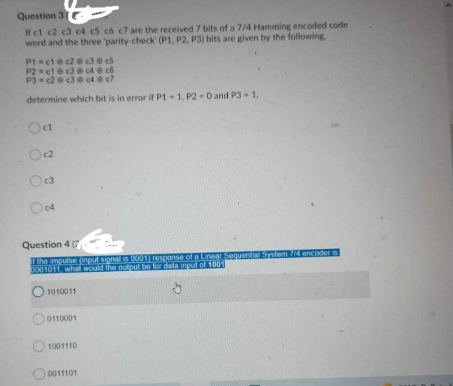 Solved Question 3 If ct c2 c3 c4 c5 c6 c7 are the received 7 | Chegg.com