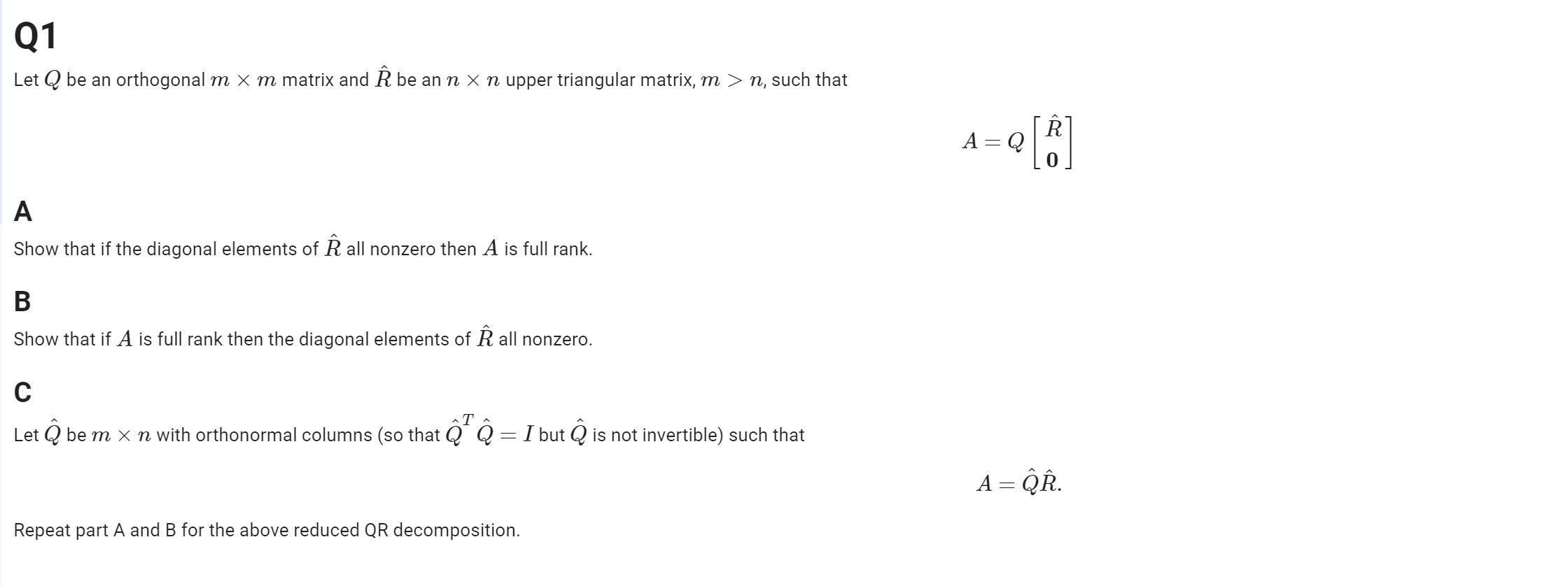 Solved Q1 Let Q Be An Orthogonal M M M Matrix And E Be An Chegg Com