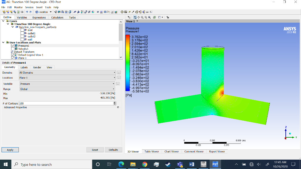 Solved ANSYS 2019 R2 PST A6: T JUNCTION CASE 1 - CFD Post - | Chegg.com