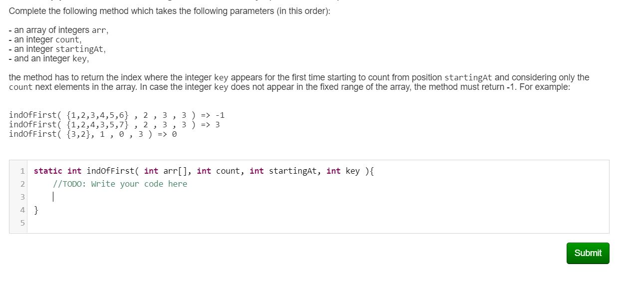Solved Complete the following method which takes the | Chegg.com
