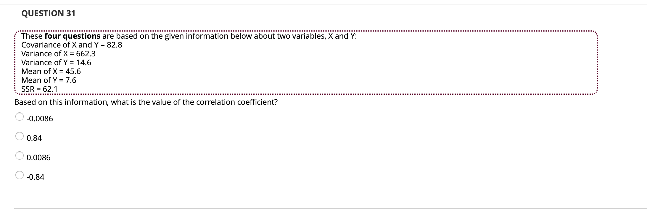 Solved QUESTION 31 These four questions are based on the | Chegg.com