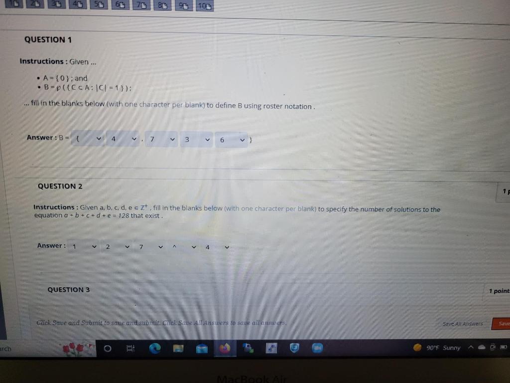 Solved urch 10 QUESTION 1 Instructions: Given... • A={0}; | Chegg.com