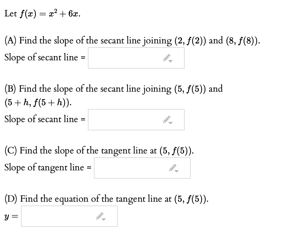 Let F X X2 6x A Find The Slope Of The Secant Chegg Com