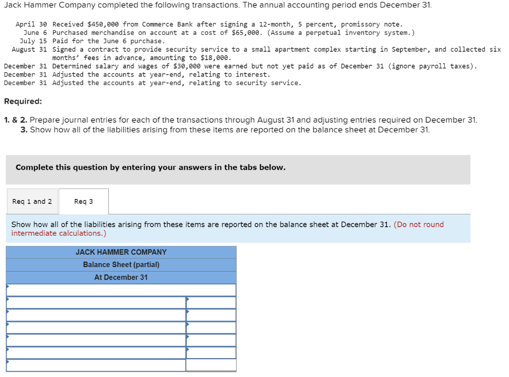 Solved Jack Hammer Company completed the following