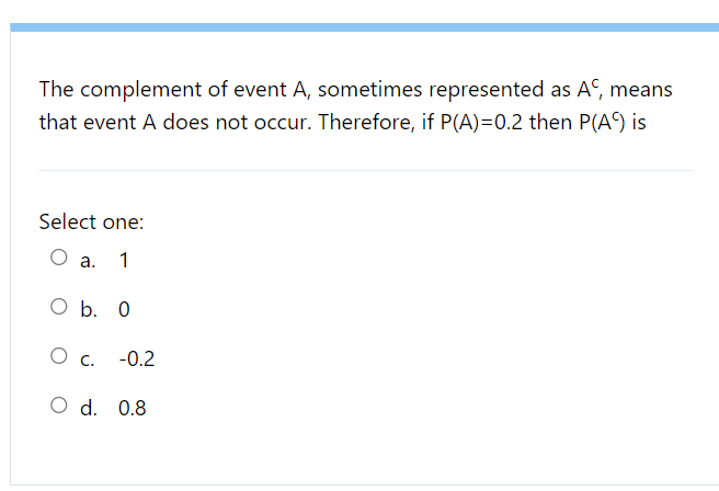 Solved The complement event represented as |