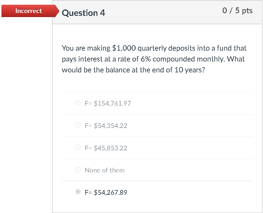 Solved Incorrect Question 4 0 / 5 pts You are making $1,000 | Chegg.com