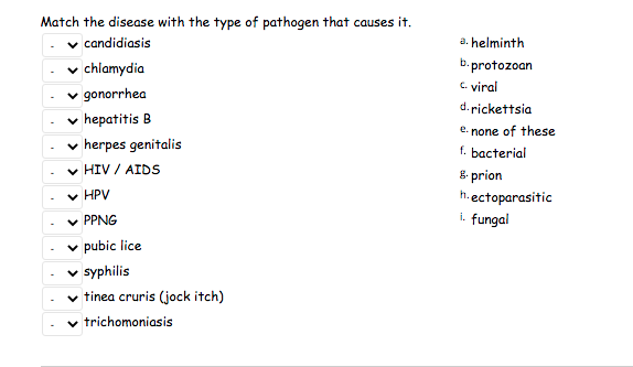 Solved Match the disease with the type of pathogen that | Chegg.com