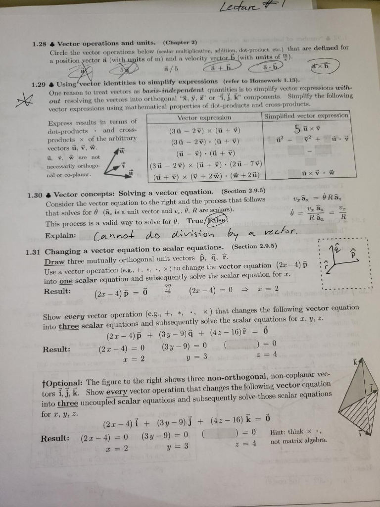 Solved Lecture 1 1 28 4 Vector Operations And Units Ch Chegg Com