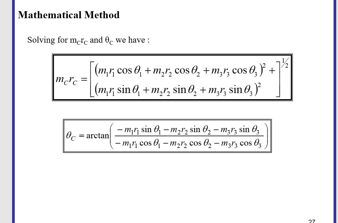 Solved Mathematical Method Solving for mcrc and Oc we have : | Chegg.com