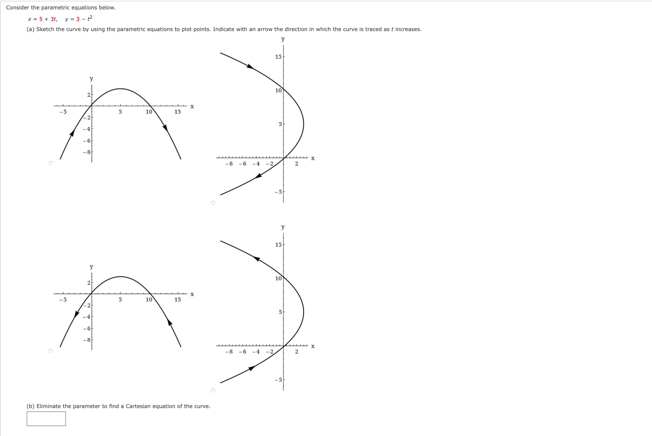 Solved Consider the parametric equations below. x = 5 + 3t, | Chegg.com