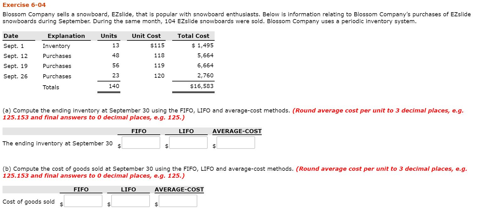 Solved Exercise 604 Blossom Company sells a snowboard, EZ