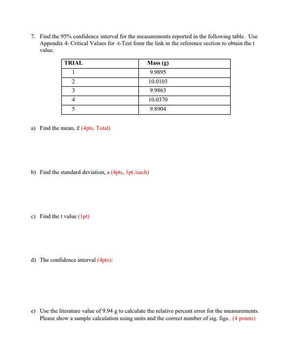 Solved 7. Find the 95% confidence interval for the | Chegg.com