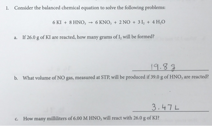 Solved Consider the balanced chemical equation to solve the | Chegg.com