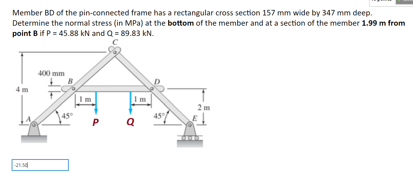 Solved Member BD of the pin-connected frame has a | Chegg.com