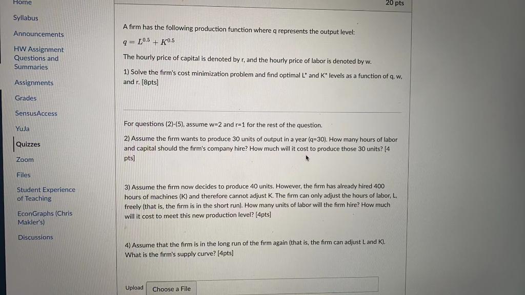 Solved Home 20 pts Syllabus A firm has the following | Chegg.com