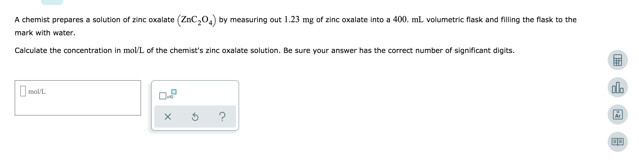 Solved A chemist prepares a solution of zinc oxalate | Chegg.com