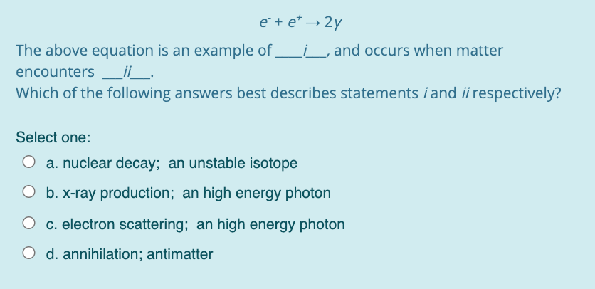 Solved e+ et → 2y The above equation is an example of i_, | Chegg.com